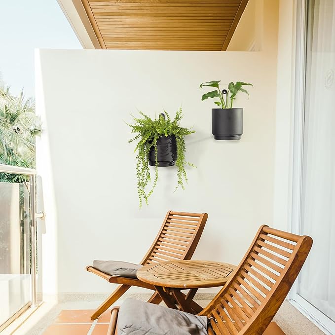 2 Pcs Wall Mounted Hanging Planters for Indoor and Outdoor Plants Wall Hanging Planters for Indoor Plants Modern Wall and Ceiling Planter Minimalist Flower Pot (Black-1, 5.91 inch)