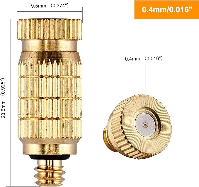 20pcs High Pressure Atomizer Nozzle Brass Misting Nozzles for Outdoor Cooling System, Landscaping, Greenhouse Irrigation, Air Humidification, Anti-Drip Fogging Spray Head(0.016"/0.4mm)