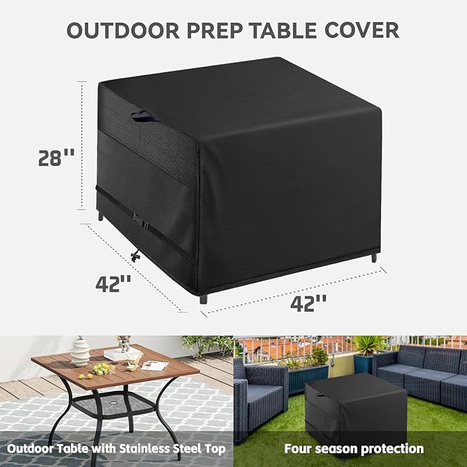Outdoor Patio Square Table Cover 42 inch Black Heavy Duty Waterproof Cover for Square Slatted Tabletop