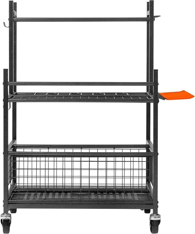 VEVOR Garden Tool Organizer, 16 Slots with Hooks, Yard Tool Tower Rack with Wheels for Garage Organization and Storage, Hold Long-Handled Tool/Rake/Broom, Metal Tool Stand Holder for Shed, Outdoor
