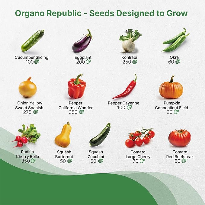 Organo Republic 25 Vegetable Seeds Variety Pack - 16,850+ Non-GMO Heirloom Seeds for Planting Vegetables & Fruits in Individual Seed Packets, Home Garden Seeds for Hydroponic, Indoor & Outdoor Garden
