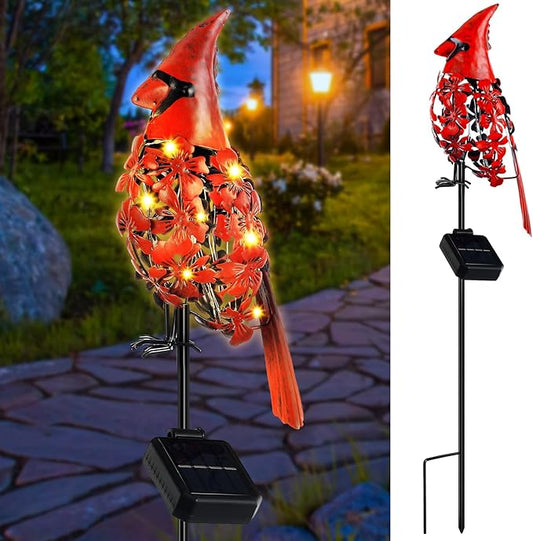 VIHOSE 1 Pcs Cardinal Gift Decor Cardinal Solar Lights for Outside Garden Stake Metal Red Bird Solar Lights Gift Outdoor Stake Grave Patio Yard Lawn Porch Cemetery Decoration for Mom Grandma Women
