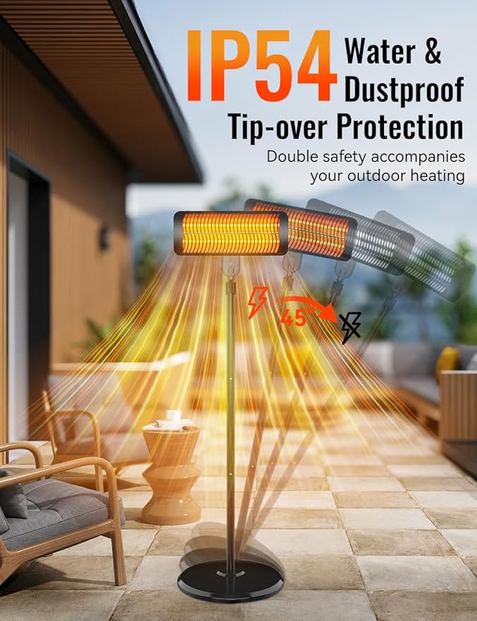Outdoor Heater, 12H Timer&3 Heat Level, IP54 Waterproof Garage Heater, 1500W Infrared Heating Covers 300Sq.ft, Tip-Over Protection, Towel Bracket,Remote, 83Inch Patio Heaters for Outdoor Use