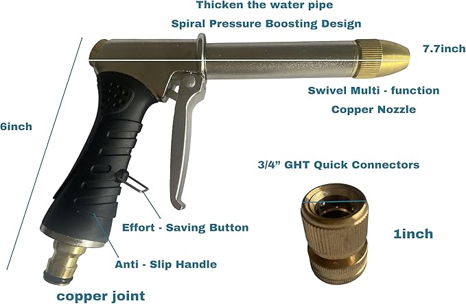 Garden Hose Nozzle, Metal Water Hose Sprayer with Adjustable High Pressure Spray Patterns for Watering Garden & Lawn, Washing Cars, Cleaning Driveways, Dog Bathing, Deck Rinsing & Outdoor Use