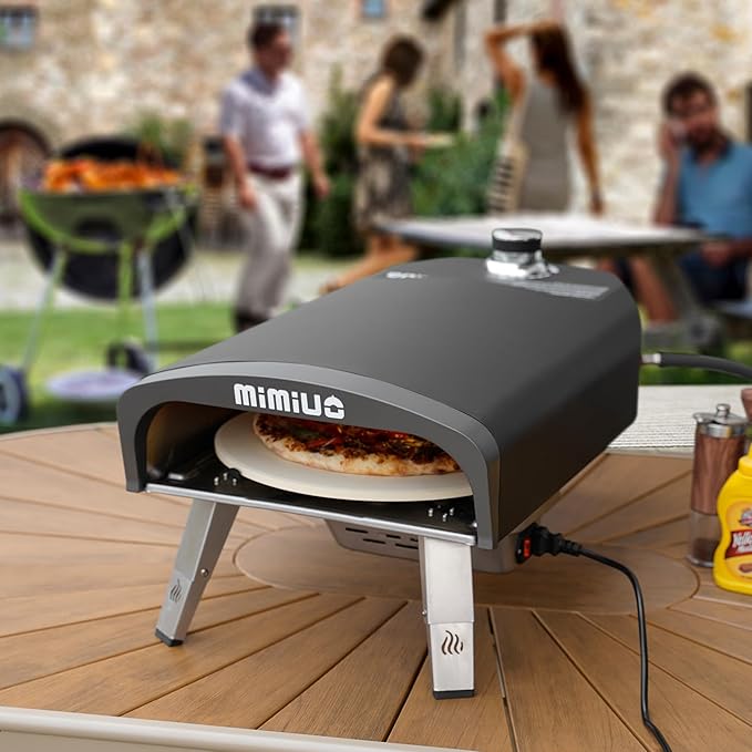 Outdoor Gas Pizza Oven with Automatic Rotating Pizza Stone - 14 Inch Portable Propane Pizza Ovens for Outside - Professional Pizza Grilling Stove for Outdoor Kitchen - Global Patent