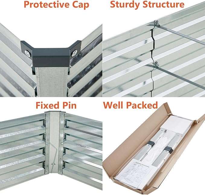 12x4x1ft(2 Pack) Galvanized Raised Garden Bed,Outdoor Planter Box Metal Patio Kit Planting Bed for Vegetables Flowers and Succulents,Silver