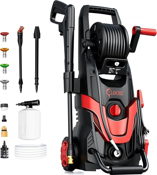 Pressure Washer, Power Washer with 6 Quick Connect Nozzles, Inlet Hose & Filter&Foam Cannon for Cars/Fences/Driveways/Patios/Home Cleaning (Red)