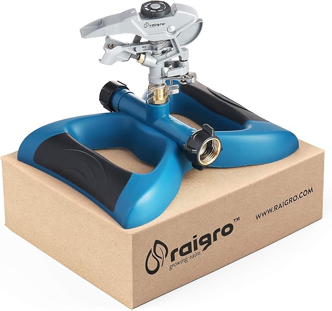 Lawn Sprinkler with Metal Head - 360 Degree Pulsating Garden Water Sprinkler for Lawn - Waters up to 85 feet in Diameter, Adjustable Spraying Area and Distance