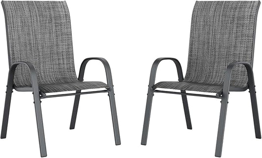 UDPATIO Patio Chairs Set of 2, Stackable Outdoor Dining Chairs with High Back, Breathable Textilene Fabric Outdoor Chair All Weather, 350LBS Capacity for Garden, Backyard (Dark Grey)