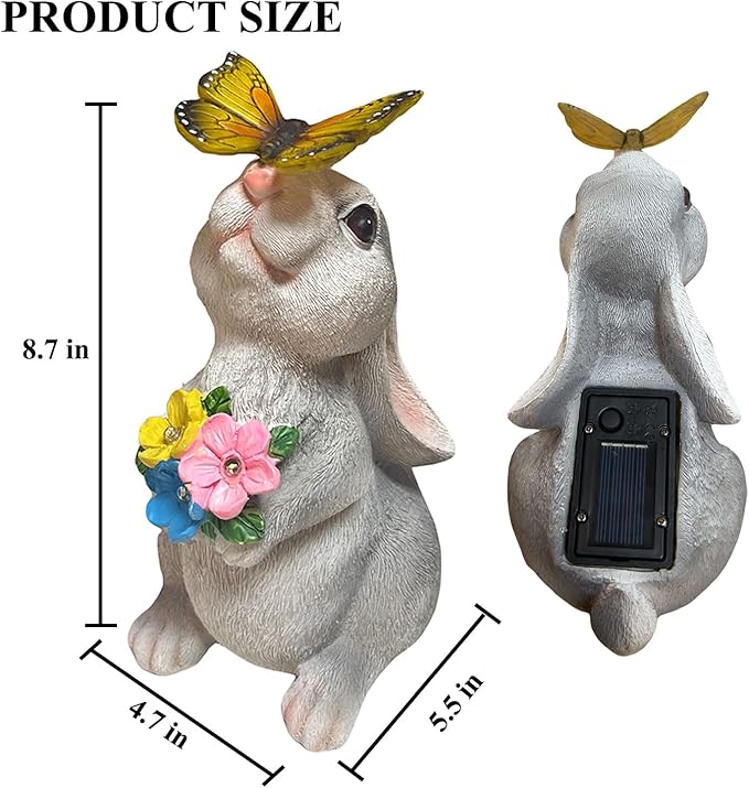 YODY Solar Garden Statues Outdoor Decor- Yard Decorations for Patio, Balcony, Backyard, Lawn Ornaments - Rabbit Figurines with LED Light- Unique Birthday House Warming Gifts for Women, Mom, Grandma