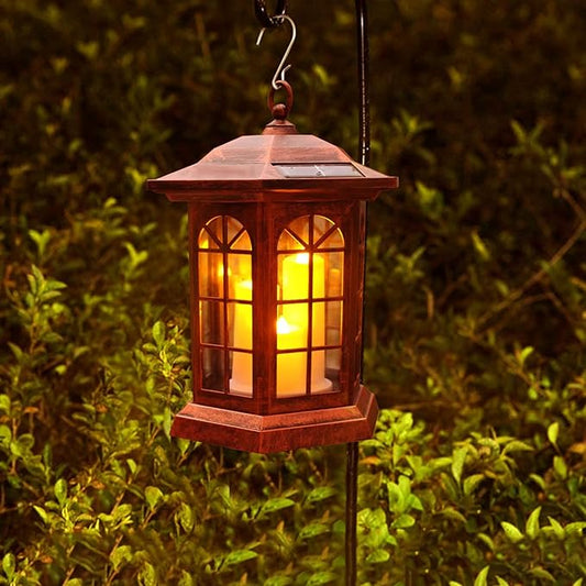 Solar Outdoor Waterproof Hanging Lantern, Yard Decorative Solar Lights PVC Upgrade 3 LED Flickering Flameless Candle Decorative Lights for Garden(Garden Candle)
