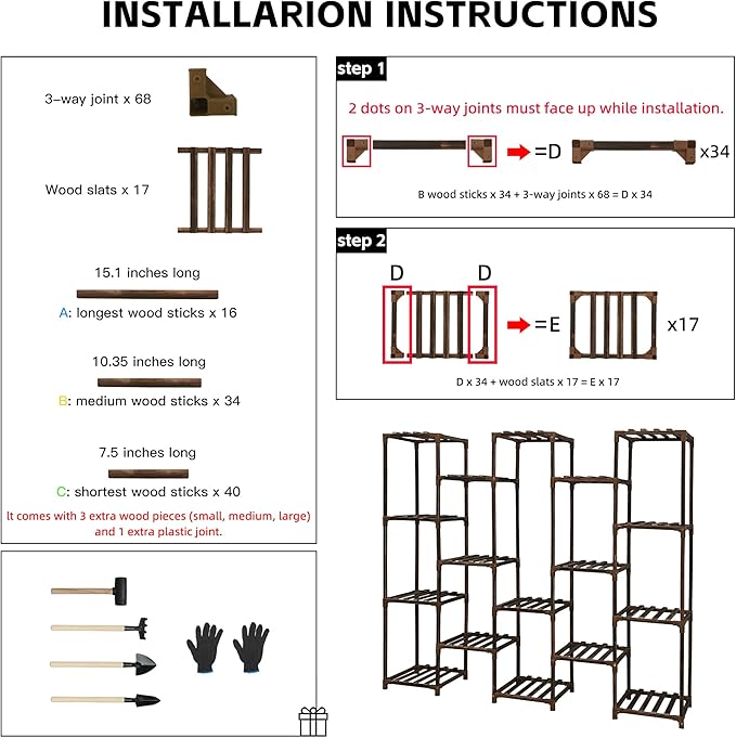 HOMKIRT Plant Stand Indoor Outdoor, 17 Tier Large Tall Plant Shelf for Indoor Plants Multiple, Wood Plant Stand Rack Holder Table for Living Room Garden Patio Window