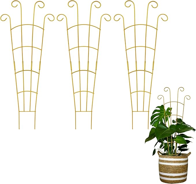 30 Inch Plant Trellis Indoor for Potted Plants 3 Pack Indoor Plant Trellis for Climbing Plants Stackable Houseplant Trellis Metal Garden Pot Trellis for Vine Ivy Support(30inch Gold)