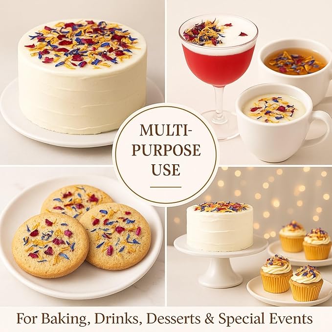 Edible Flower Sprinkles for Cake Decorating– 1oz Dried Edible Flowers Mix Rose, Cornflower, Calendula, Lavender– Edible Cake Decorations, Cupcake Sprinkles Flower for Drinks, Cocktails & Desserts