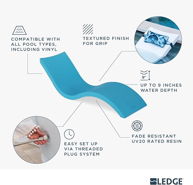 Ledge Lounger - Signature Chaise - Inside Pool & Sun Shelf Lounge Chair - Designed for Shallow Shelves Up to 9” - Compatible with All Pool Types - Poolside & Sun Deck Tanning - Set of 2 - Sandstone