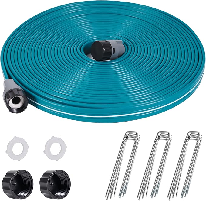 LINEX Sprinkler Soaker Hose 50 ft for Garden Lawn Watering Hose with Hose Stakes