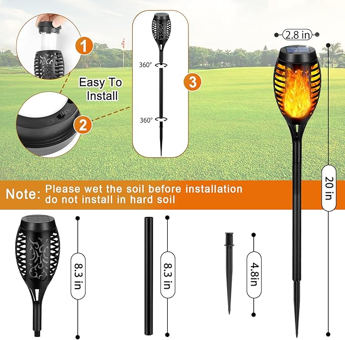 Solar Lights Outdoor, Upgraded 12 Pack Solar Torch Light with Flickering Flame Waterproof for Garden Decor, Flame Torches for Outside Landscape Porch Yard Pathway Decorations