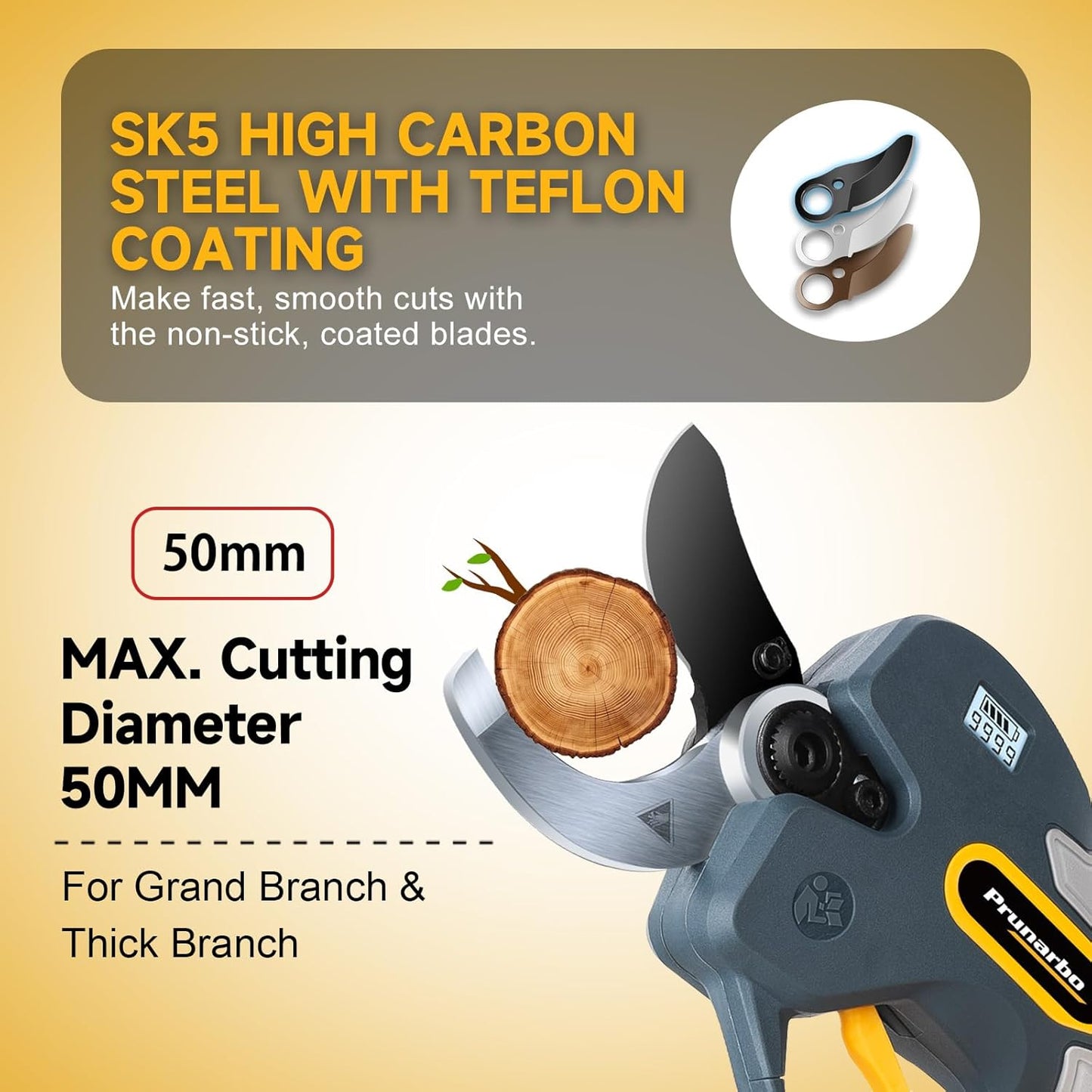 Electric Pruning Shears Cordless for Makita 18V Battery, Professional Electric Tree Pruner Cutter Battery Secateurs 50mm (2inch) SK5 Teflon Blade for Gardening Heavy Duty PR-E50 (Only Body)