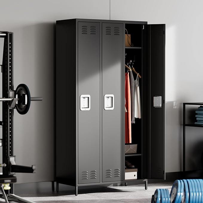 Metal Lockers, 3-Door Metal Storage Cabinets Locker, Secure Storage Solution, Perfect for Offices, Gyms, Schools & Homes, Organizes Personal and Work Belongings Easily
