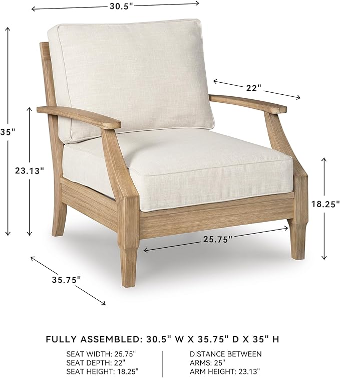 Signature Design by Ashley Carter Hall Outdoor Eucalyptus Patio Lounge Chair with Cushion, Beige