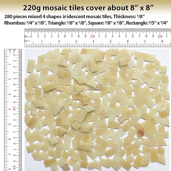 Magic Iridescent Tan Stained Glass Mosaic Tiles for Crafts, Stained Glass Pieces Mosaic Kit for Adults Kids, 280 Pieces Mixed 4 Shapes