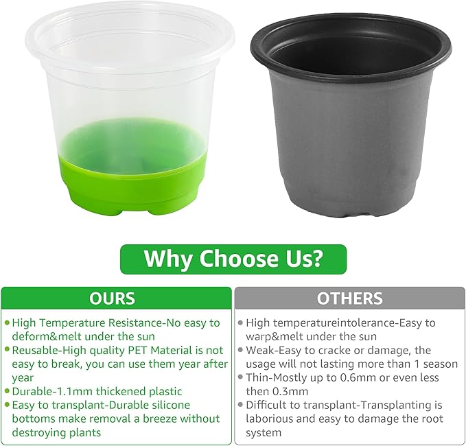 MIXC 30 Packs 5 Inch Reinforced Nursery Pots with Silicone Base for Easy Transplant, Variety Pack Plastic Plant Pot Seedling Planter Seed Starter Flower