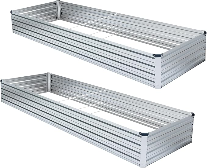 2 Pack 8x4x1FT Galvanized Raised Garden Beds Kit Outdoor Metal Gardening Planter Box for Vegetable Elevated Flower Herbs,Silver