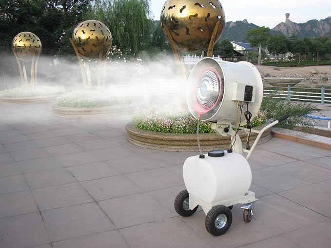 "Commercial Outdoor Mist Cooling Fan - Ideal for Stores, Carnivals, Stadiums, Yards - 55L Water Tank, 12-Hour Continuous Operation, Connects to Water Supply, Cools 1400 sq ft" (110V-550W-20inch)