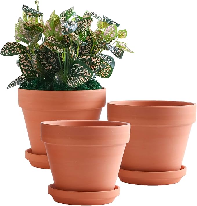 Yishang 8 Inch Clay Pot for Plant with Saucer - 3 Pack Large Terra Cotta Plant Pot with Drainage Hole, Clay Planters Pot, Terracotta Pot for Indoor Outdoor Plant,Round Flower Planter Pots for Plants