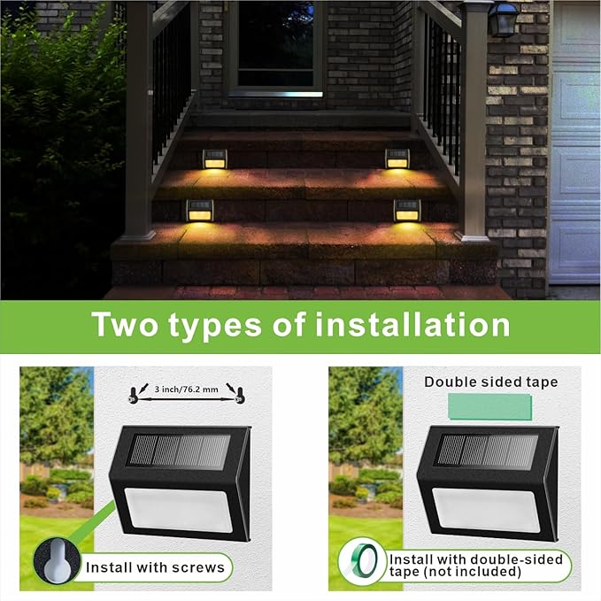 XLUX Solar Lights for Steps Decks Pathway Yard Stairs Fences, LED lamp, Rainproof, Black Metal Housing, 12 Pack