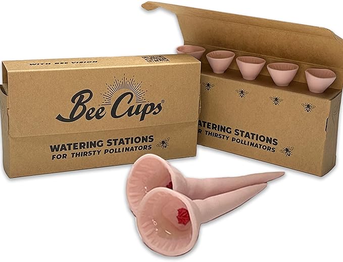 5 Pack, Bee Watering Station, 100% Handmade Porcelain, Bee and Butterfly Feeder for Garden, Outdoor Feeders for Thirsty Pollinators, Plastic Free, Bee Attracting Glaze (5, Sweetheart Pink)