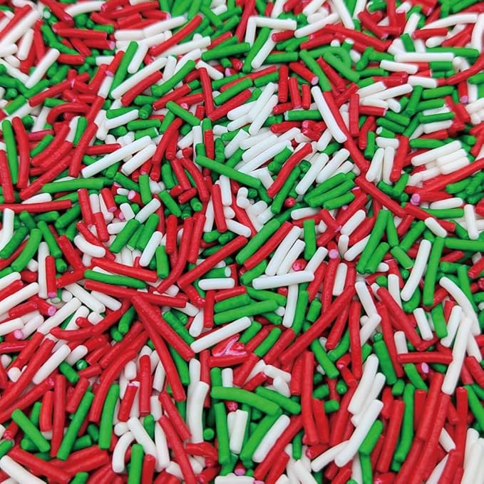 Homankit Christmas Sprinkles for Cake Decorating, Red Green and White Jimmy Sprinkles, Edible Jimmies Sprinkle for Cupcake Toppers Baking Cookie Ice Cream Dount Dessert Decoration