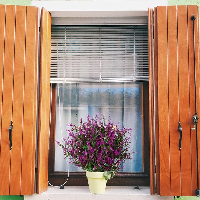 8 Pack Artificial Plants Flowers Grass Shrubs Lavender No Fade Faux Plastic Flowers Outdoor for Farmhouse Garden Porch Patio Indoor Wedding Decoration Greenery Fake Plants uv Resistant