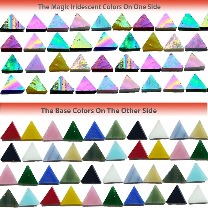 Triangle Iridescent Glass Mosaic Tiles for Crafts Bulk, 510 Pieces Colorful Tiffany Stained Glass Pieces Supplies, Rainbow Mosaic Glass Kit for Crafts