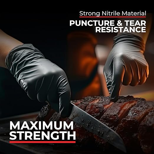 Heavy Duty 6 Mil Black Nitrile Gloves - Disposable, Latex & Powder Free | Mechanic, Food Prep & Tattoo | Rubber Gloves for Cooking, Cleaning & Household | Pack of (100)