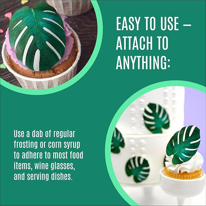 Sugar Robot - Edible Monstera Leaves Decor - Small Size - Edible leaves for cake decorating - Premium Crafted - Made in the USA Cake -Set of 24 (Monstera Leaf)