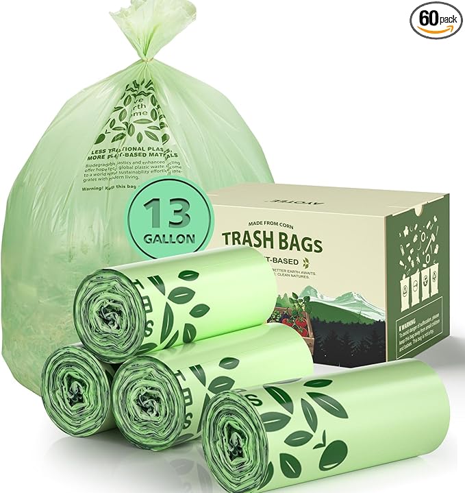 Large Compostable Trash Bags 13 gallon 60 Packs, AYOTEE Biodegradable Trash Bag 13 gallon,Compost bags,Thicked Tall kitchen Garbage Bag Unscented