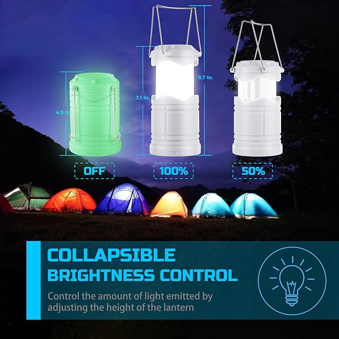 Lichamp LED Camping Lantern, 4 Pack Battery Powered Flashlight for Power Outages, Portable Collapsible Hanging Light Essential for Home, Outdoor, Emergency Lamp Survival Kit Gear for Hurricane, C4