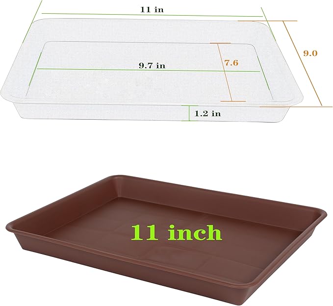 Plant Saucer Growing Tray, Seed Starter Tray Rectangular, Heavy Sturdy Plastic Plant Saucers Drainage Trays, Plant Drip Trays for Pots, Seed Starter Growing Tray (11 x 9 inch, 1 Pack)