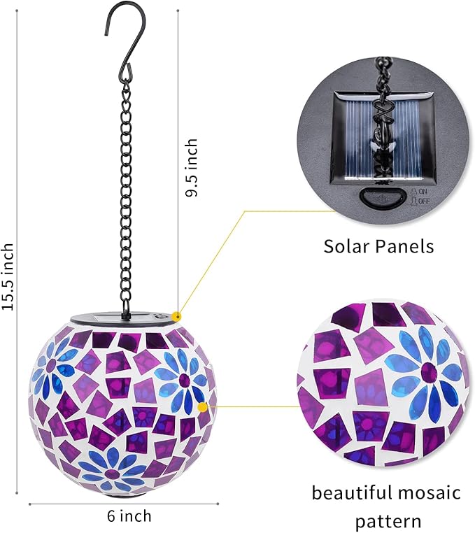 VCUTEKA Hanging Solar Lights Outdoor - Solar Powered Waterproof Landscape Lanterns with Mosaic Design for Patio, Yard, Garden and Pathway Decoration