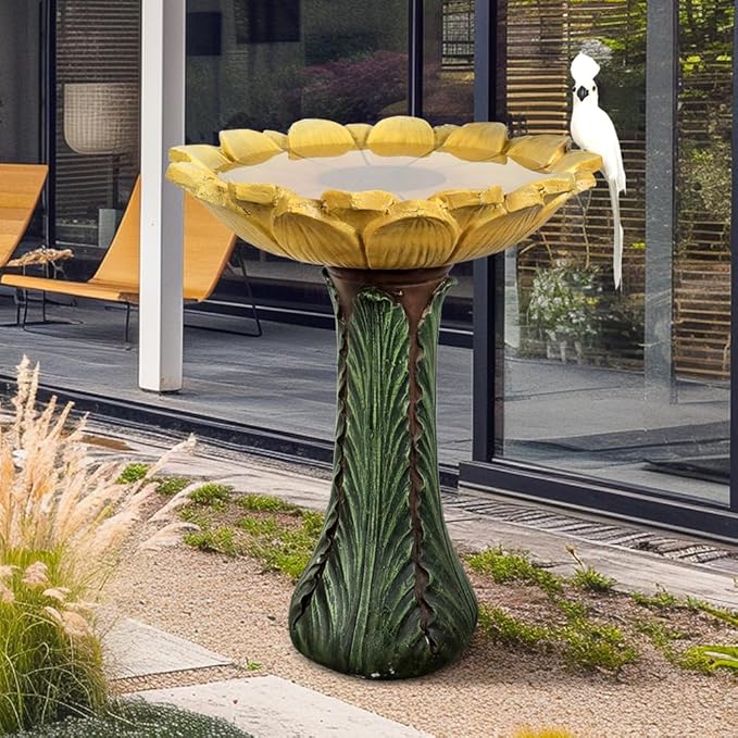 Garden Birdbath Sunflower Shaped, 24.4" H * 20" Φ Freestanding Concrete Bird Bath for Outside Patio Yard Decor