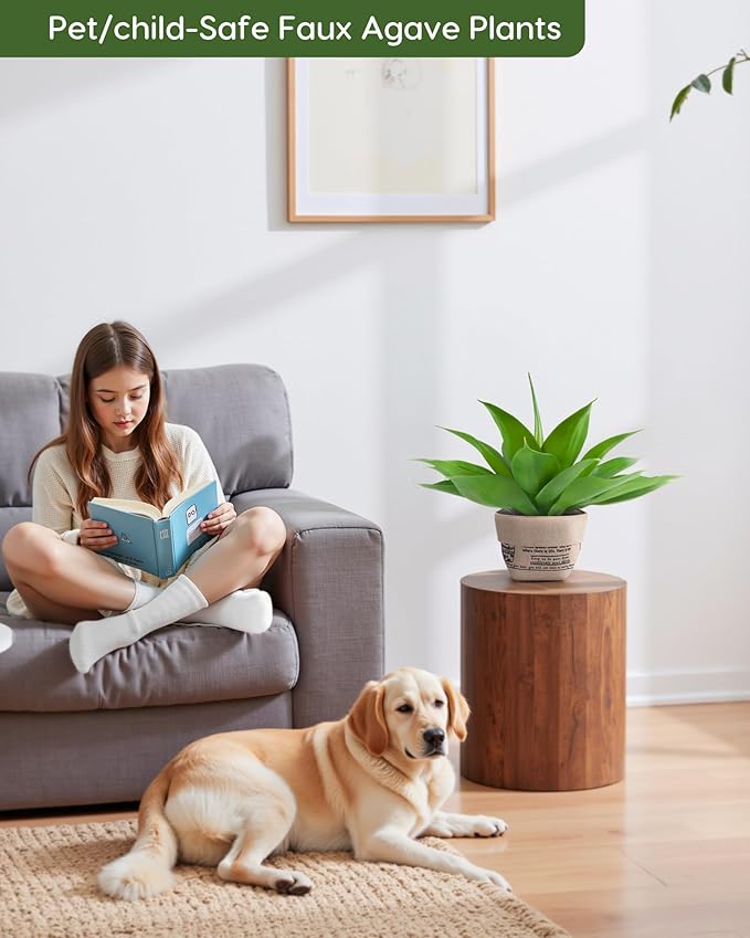 Velener Fake Agave with Burlap Bag, Artificial Plant Outdoor Agave - Fake Plants for Indoor and Outdoor Decor(15 Inch)