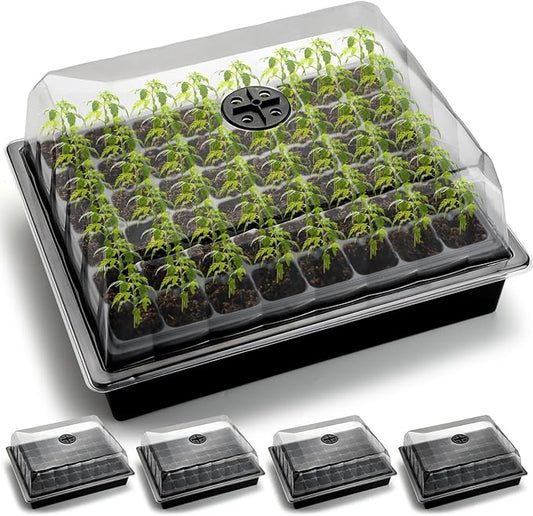 5-Pack No Drip Seed Starter Trays with 4" Humidity Dome - 240 Cells Deep Root Plug Trays, 2.76" Depth for Strong Roots Perfect for Vegetables, Herbs, Flowers & Plant Propagation, Gardening Supplies