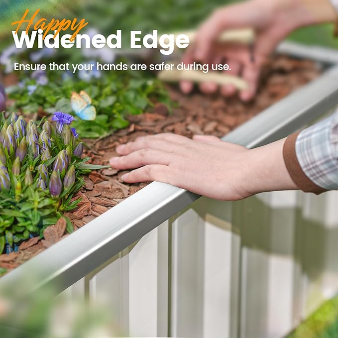 KING BIRD Raised Garden Bed 68"x 36"x 12" Galvanized Steel Metal Outdoor Garden Planter Box Kit with 2 Pairs of Gloves (Ivory)