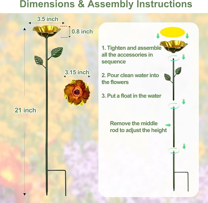 4 Pack Bee Watering Station, Metal Flower Stakes with Float, Pollinator Watering Station for Bees & Butterflies Feeder Outdoor Garden Decor