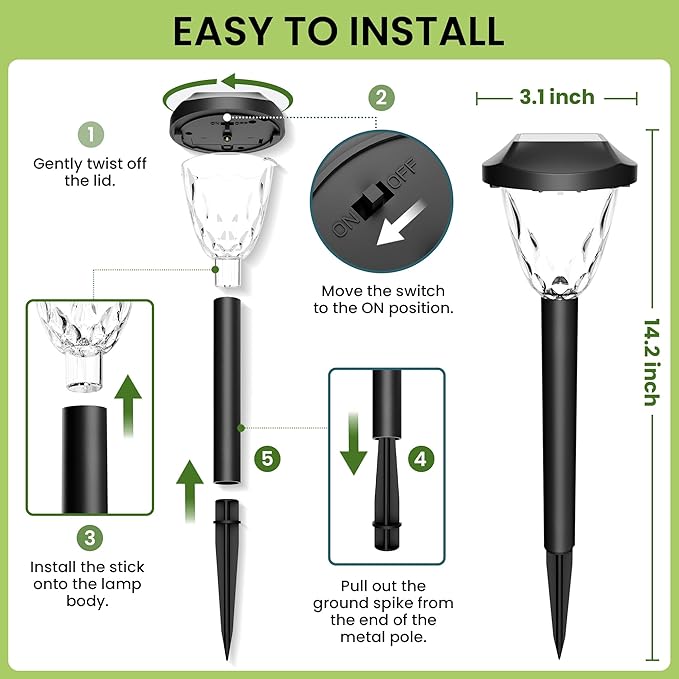 Solar Outdoor Lights Waterproof,Solar Pathway Lights Outdoor with Great Pattern, Auto On/Off Garden Decor for Outside Garden Walkway Driveway Pathway(8 Pack)