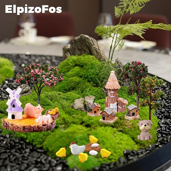 132pcs Fairy Garden Accessories Kit Miniature Animals,Tree,Fence,House Figurines Ornament Statue Craft for DIY Garden Micro Landscape Bonsai Dollhouse Decoration