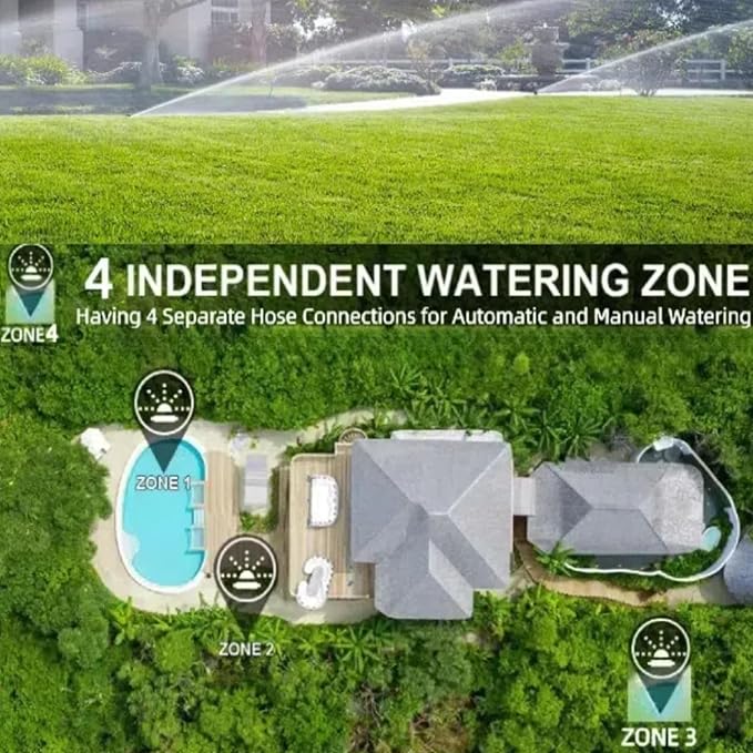 4 Outlet Sprinkler Timer, Programmable Garden Hose Timer with Rain Delay, Manual& Automatic Watering System, Waterproof Gardening Supplies Irrigation Controller for 4 Separate Water Zones