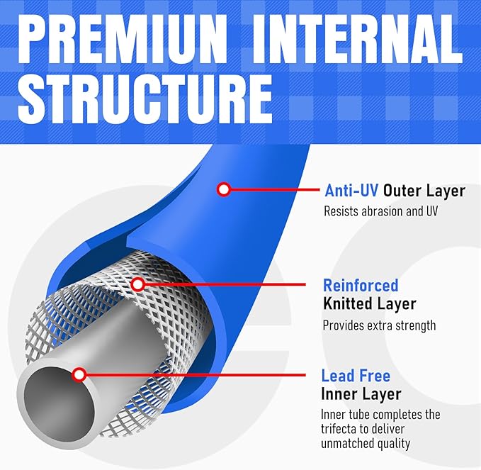 Heavy Duty Garden Hose 100 ft, Non-Expanding Flexible Water Hose, Kink Resistant Lightweight Hybrid Hose, Leakproof Hose Male to Female Fittings