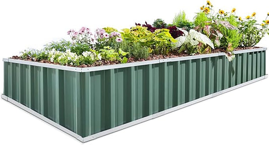 KING BIRD Raised Garden Bed 101" x 36" x 12" 4 Installation Methods for DIY Galvanized Steel Metal Planter Kit Box with 2 Pairs of Gloves (Green)